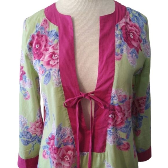 VIX by Paula Hermany Floral Kaftan Swim Cover Up Tunic Size Small - Picture 4 of 6
